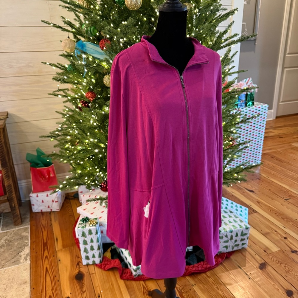 Soft Surroundings Jacket Size 1X Fuchsia Long Sleeve Full Zip Pockets Stretch